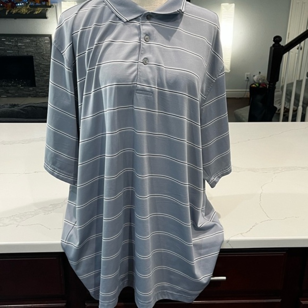 George Light Gray Striped Short Sleeve Casual Polo Shirt Men’s 2XL